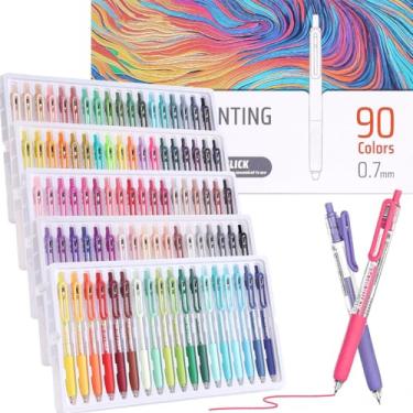 Imagem de Yolaka Canetas de gel acrílico de 90 cores para livros de colorir adultos, canetas de ponta fina de 0,7 mm com design de prensa, caneta de gel de secagem rápida para papel, tela, pedra, vidro, madeira