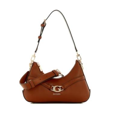Imagem de GUESS Bolsa de ombro DEA com zíper superior, conhaque