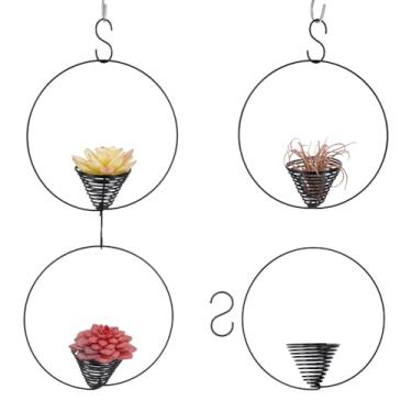 Imagem de FINGERINSPIRE 4 peças de suporte de plantas aéreas pretas para plantas aéreas de 15 cm moderno suporte de exibição de samambaia aérea para pendurar Tillandsia Rack com ganchos em S para parede de