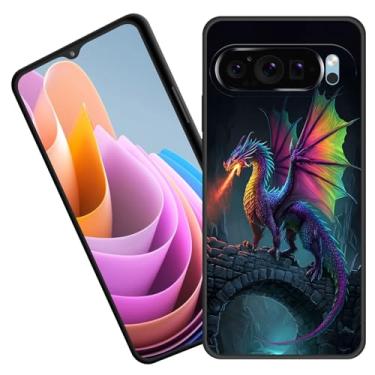 Imagem de BFUKVOU Capa protetora para Pixel 10 Pro XL, borracha de silicone macio premium para Google Pixel 10 Pro XL 6,8 polegadas 2025, dragão colorido na ponte de pedra