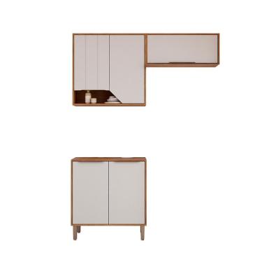 Imagem de Kit Armário Cozinha Compacta Celeste 160cm 5 Portas E Balcão Cinamomo-Branco