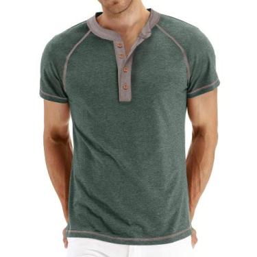 Imagem de Camisa Henley Gleam Ledra masculina de manga curta, algodão, verde, GL