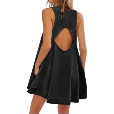 Imagem de Vestido feminino Vidifid, sem mangas, jeans casual com bolsos