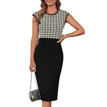 Imagem de Vestido Bodycon GRACE KARIN 2025 Elegante de manga curta preto xadrez