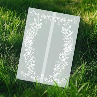 Imagem de Jaquetas de veludo para envelopes de 12 x 18 cm, pacote com 50 embalagens de papel velino pré-dobrado, 12 x 18 cm, com design floral branco, mangas para convites de casamento, kit de convites de