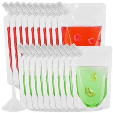 Imagem de 20 frascos de plástico com pequeno funil, 227 g e 473 ml, sacos de bebida reutilizáveis ocultáveis, à prova de vazamento, plástico de grau alimentício para viagens, shows, acampamento