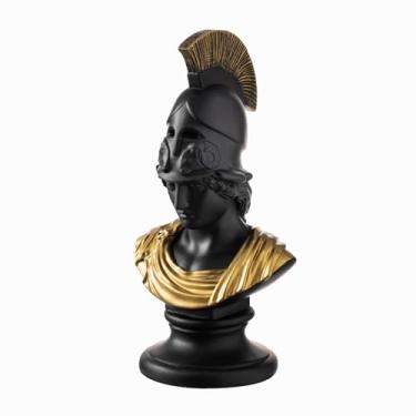 Imagem de Surlama Porta-lápis de guerreiro romano, estátua de busto de resina de 20,5 cm com furos nas costas, organizador de mesa romano, preto