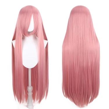 Imagem de SutouriiByuutii Peruca reta rosa escura longa 102 cm Anime Fashion Cosplay Peruca com franja para Halloween Comics con com touca resistente ao calor (rosa escuro)