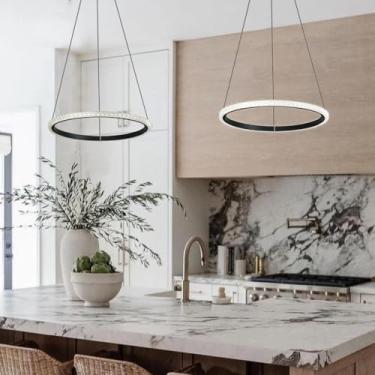 Imagem de My Precious Lustres modernos de 1 anel de LED para sala de jantar reguláveis, iluminação mapeável, pendurar no teto alto