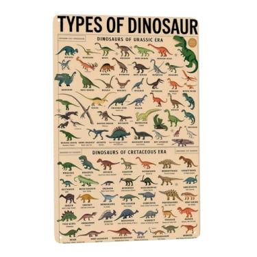 Imagem de Placa de metal educacional de dinossauro 20 x 30 cm Arte de parede para sala de aula de ciências retrô para quarto de crianças, decoração escolar e tema pré-histórico design de diagrama vintage