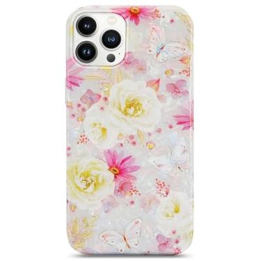 Imagem de J.west Capa para iPhone 12 Pro Max de 6,7 polegadas, luxuosa, brilhante, macia, transparente, opala, colorida, perolada, design de folha fina, capa de silicone com estampa floral brilhante para mulheres e meninas