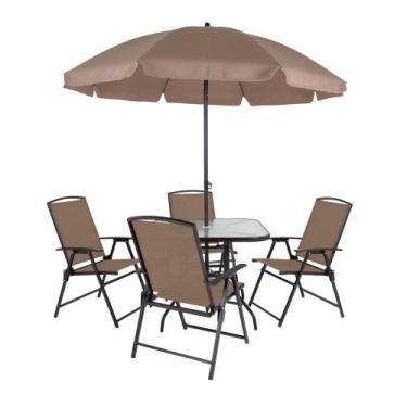 Imagem de Conjunto Mesa com 4 Cadeiras e Guarda-Sol Mor Acapulco, Marrom