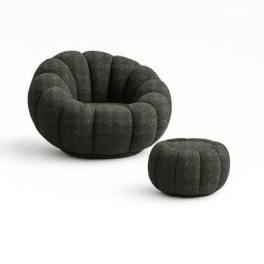 Imagem de Kit Poltrona Decorativa Concha C/Almofada e Puff Boucle Abobora Organica - Montanaria Decor (CINZA ESCURO)