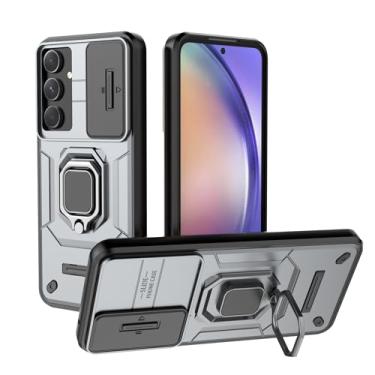 Imagem de SORAKA Capa para Samsung Galaxy A55 5G com suporte e tampa deslizante para câmera Capa Samsung Galaxy A55 5G com placa de metal para suporte magnético para carro Capa de camada dupla em PC e TPU