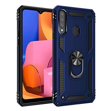 Imagem de SORAKA Capa para Samsung Galaxy A20s com suporte de anel capa protetora para Samsung Galaxy A20s capa traseira de policarbonato rígido com placa de metal para telefone magnético suporte de carro azul