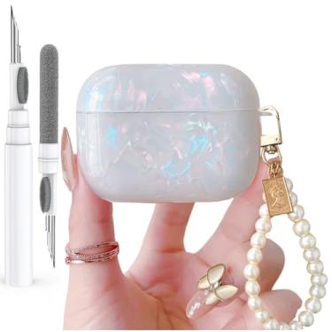 Imagem de Olytop Capa para Airpods Pro 3 com glitter fofo 2025 com caneta limpa, padrão de concha Apple Airpod iPod Pro 3ª geração, capa protetora para meninas e mulheres com chaveiro pérola de luxo, colorido