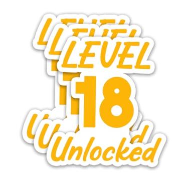 Imagem de (3 peças) Adesivos engraçados de aniversário de 18 anos - Nível 18 Desbloqueado - Decalques de vinil à prova d'água It's My 18th Birthday para garrafas de água, álbuns, diários, 7,6 x 7,1 cm