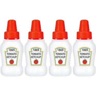 Imagem de WXOIEOD 4 peças de mini garrafa de ketchup para acessórios de caixa Bento, frascos de espremer condimentos de 25 ml, recipiente de molho de salada de plástico vazio para molho de tomate ketchup