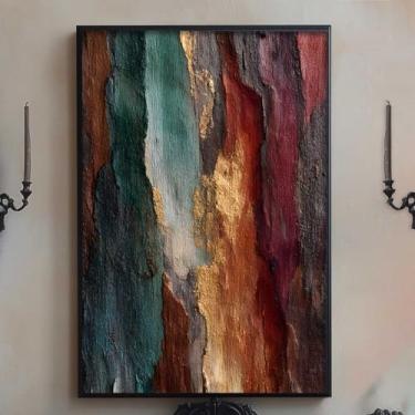 Imagem de Arte de parede abstrata em tela verde e marrom para sala de estar pintura texturizada abstrata colorida imagens de esmeralda impressão vermelha e marrom pintura texturizada verde preto ouro imagens de