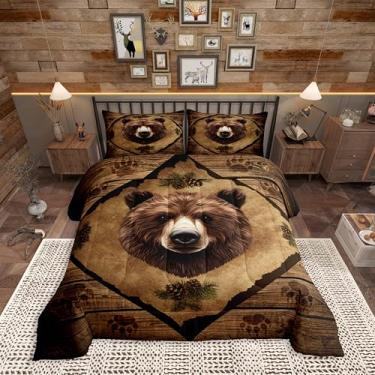 Imagem de Homewish Conjunto de edredom casal com cabeça de urso marrom, 3 peças, estampa de animais selvagens, aquarela 3D, para crianças, adolescentes e adultos, conjunto de edredom com estampa de pata e 2