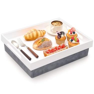 Imagem de LemonRoad Bandeja de colo com almofada removível, mesa de colo branca de acrílico 41 x 33 cm com alças para cama, sofá, café da manhã, jantar, laptop, presente de inauguração de casa