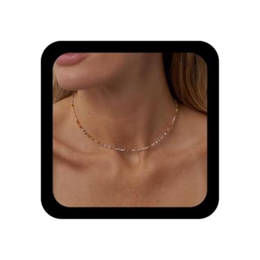 Imagem de Ximdble Colar gargantilha vintage com contas de arroz marrom, corrente colorida, marrom, arco-íris, fio curto, joia feminina, Zinco, Sem Pedra Preciosa