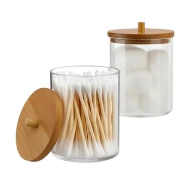 Imagem de Kit com 2 Unidades, Porta Cotonete e Algodão em Acrílico Transparente com Tampa de Bambu Lavabo