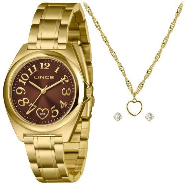 Imagem de Kit Relógio Feminino Lince Dourado LRGM051L38 K0HNN2KX