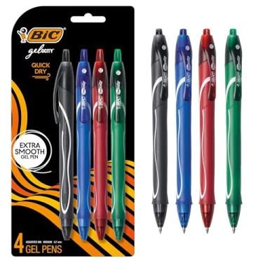 Imagem de BIC Canetas de gel Gelocity de secagem rápida, cores sortidas, ponta média (0,7 mm), pacote com 4 unidades, canetas de gel retráteis com aderência total confortável