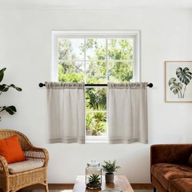 Imagem de Cortinas de banheiro de 61 cm de linho, 2 painéis, boêmias, rústicas, semitransparentes, filtragem de luz, cortinas de bolso duplo para banheiro, cozinha, cortinas pequenas para trailer, 86 x 61 cm