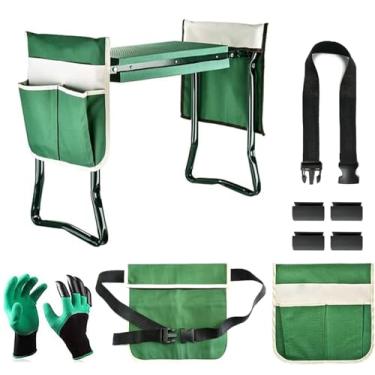 Imagem de BDL Joelheira e assento de jardim, banquinho de jardim dobrável atualizado, ferramentas de jardinagem resistentes com 2 bolsas de ferramentas , cinto removível, um par de luvas de jardim, almofada de joelho de EVA