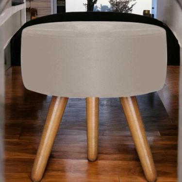 Imagem de Puff Decorativo Redondo Para Sala Quarto Suede Bege Madelina Decor