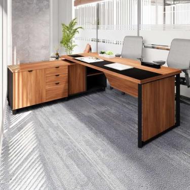 Imagem de Mesa de Escritório Executiva 200cm com Armário Lateral e Caixa de Toma