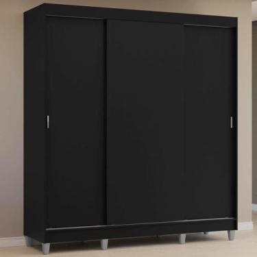 Imagem de Guarda-roupa Casal Com Pés 3 Portas De Correr Preto Reno Madesa
