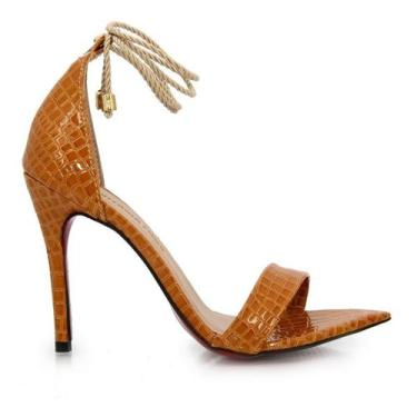 Imagem de Sandália VL Croco com Cordinha Bico Fino e Salto Fino 8cm - Vitória Lu
