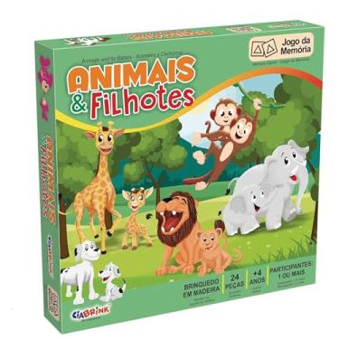 Imagem de Jogo da Memória Animais e Filhotes, 24 Peças em Madeira, Para Crianças +4 Anos, Brinquedo Educativo