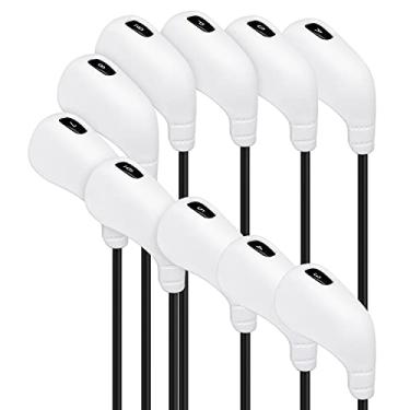 Imagem de PGM Capas de taco de golfe 10 peças ou 2 peças de capas de cabeça de ferro sem abertura, fácil de colocar e lavável, capas de cabeça de golfe servem na maioria das marcas (brancas - conjunto de 10 peças)