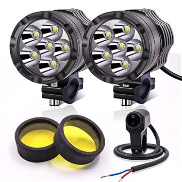 Imagem de Holofotes de motocicleta com lente amarela, 2 peças de luzes de neblina de LED para motocicleta com interruptor à prova d'água para quadriciclos, scooters, caminhões, off-road, carro, barco
