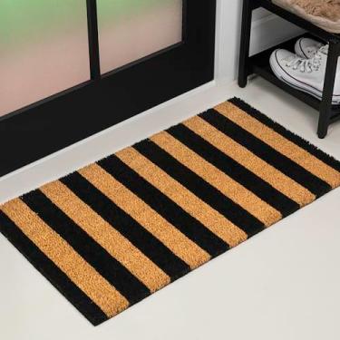 Imagem de JONATHAN Y Tapete de fibra natural para ambientes internos/externos 43 cm x 76 cm listra natural/preta, capacho comercial casual clássico ideal para entrada de porta, pátio, varanda, quintal, garagens