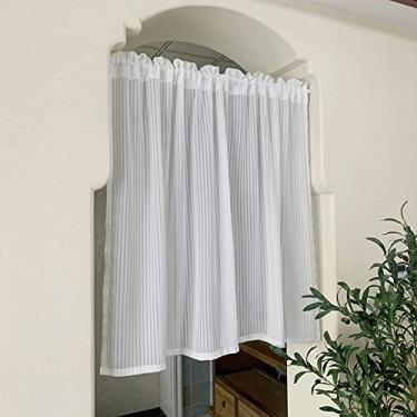 Imagem de Cortina curta de cozinha branca para janela de cozinha - 1 painel de cortinas semiblackout para varanda, quarto, sala de estar - Cortinas divisórias - Cortina semitransparente, cortina de 130 cm x 100