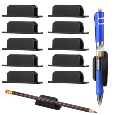 Imagem de Wanmu Pacote com 10 porta-canetas para mesa, porta-lápis de silicone adesivo, clipe flexível para sala de aula, escritório ou qualquer superfície, acessórios para professores e estudantes (preto)