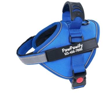 Imagem de Peitoral essencial personalizado para cães, colete personalizado para animais de estimação com nome e número de telefone, sem asfixia, refletivo, ajustável e acolchoado, fácil de caminhar e treinar