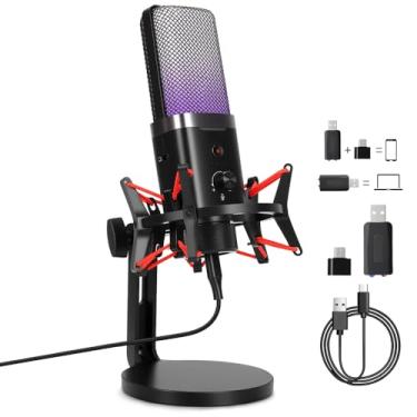 Imagem de Microfone, 48KHZ, SNR≥95dB, 16bit, Padrão Cardioide, USB Microfone Gamer, Microfone Condensador RGB Botão de Mudo para Streaming/Podcasting/Gravação