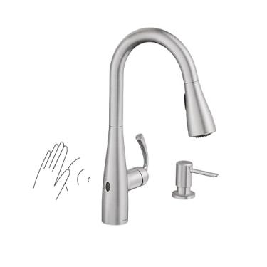 Imagem de Moen Essie Torneira de cozinha inoxidável resistente a manchas MotionSense Wave One-Handle Touchless com pulverizador pulldown e dispensador de sabão, 87014EWSRS