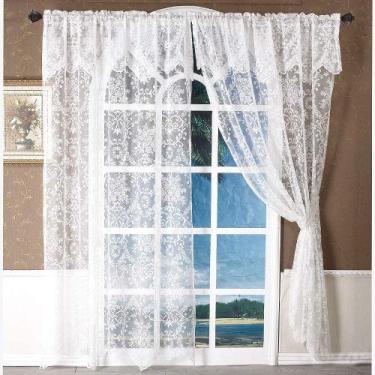 Imagem de Cortinas WUBODTI de renda branca 183 cm com saias, 2 painéis, 72 poleg