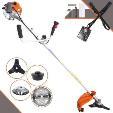 Imagem de Roçadeira Aparador de Grama À Gasolina Vulcan VR430P 43cc 1,7HP 10.000rpm Com Carretel e Faca 3 Pontas + Faca 40 Dentes Vídea + Escova Circular de Aço