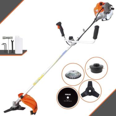 Imagem de Cortador de Grama VR430P Vulcan À Gasolina 43cc 1,7HP 10000rpm Com Guidão Anti-Vibração Carretel + Faca 3 Pontas + Faca 80 Dentes + Escova 38 Cerdas