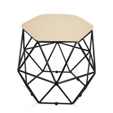 Imagem de Puff Aramado Hexágono Decorativo Industrial Preto com Sintético Bege D03 - D'Rossi