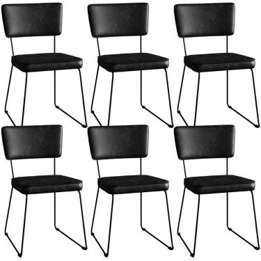 Imagem de Kit 6 Cadeiras Decorativas Estofada Sala De Jantar Base Aço Allana L02 Couríssimo Preto - Lyam Decor