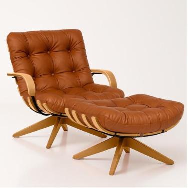 Imagem de Poltrona Costela Com Braço E Puff Giratória Sintético Caramelo - Stras